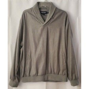 Vintage POLO GOLF Ralph Lauren Crested Shawl Neck Lined Grey Pullover Sweater L